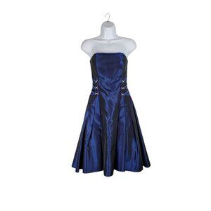 Jessica McClintock Cocktail Dress Strapless Bustier Blue Corset Party Y2K Size 6
